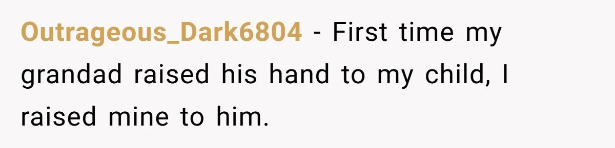 Outrageous_Dark6804 − First time my grandad raised his hand to my child, I raised mine to him.