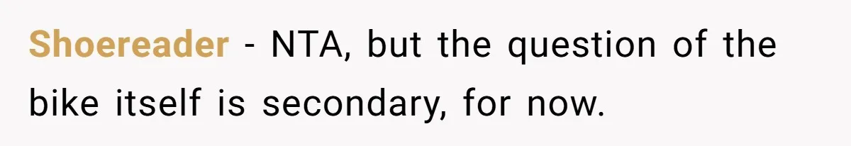Shoereader − NTA, but the question of the bike itself is secondary, for now.
