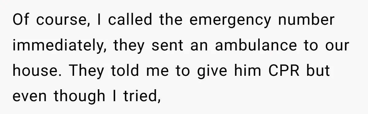 Of course, I called the emergency number immediately, they sent an ambulance to our house. They told me to give him CPR but even though I tried,