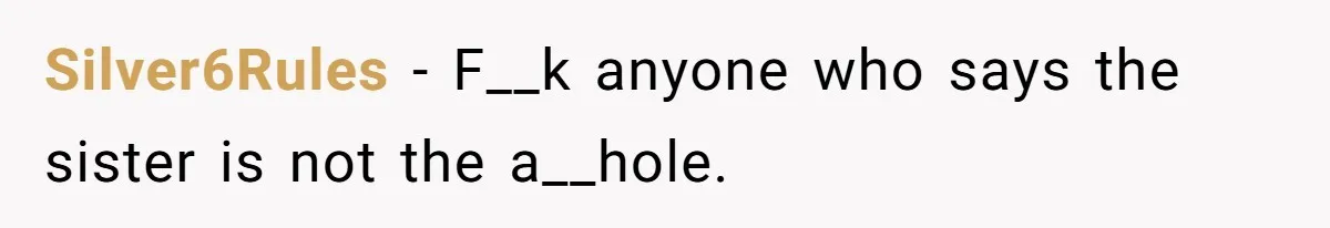 Silver6Rules − F__k anyone who says the sister is not the a__hole.