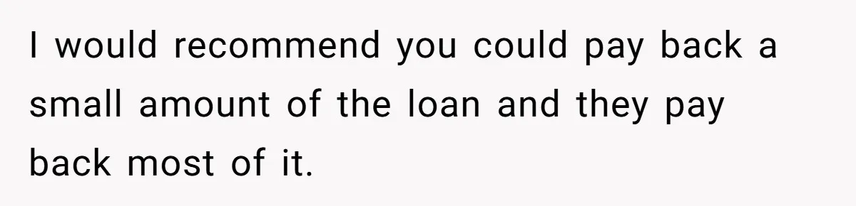 I would recommend you could pay back a small amount of the loan and they pay back most of it.