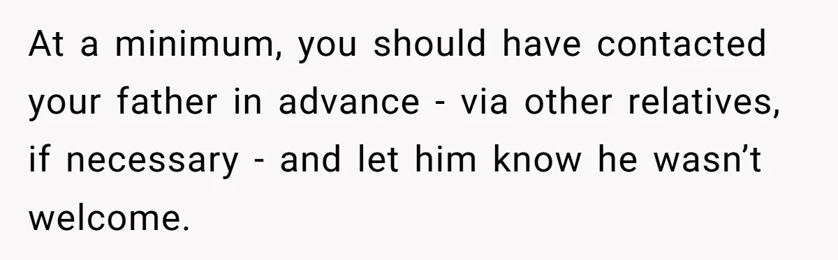 At a minimum, you should have contacted your father in advance - via other relatives, if necessary - and let him know he wasn’t welcome.
