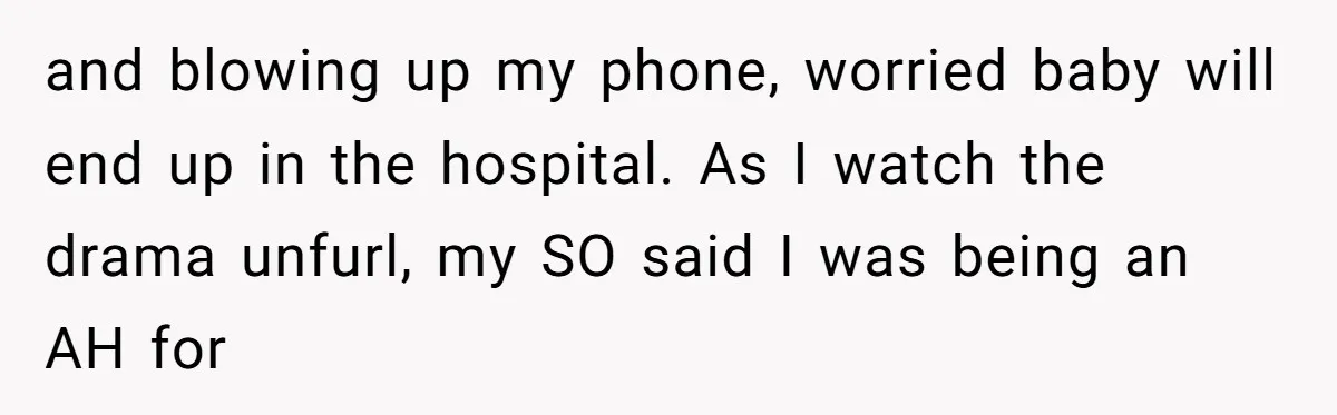and blowing up my phone, worried baby will end up in the hospital. As I watch the drama unfurl, my SO said I was being an AH for