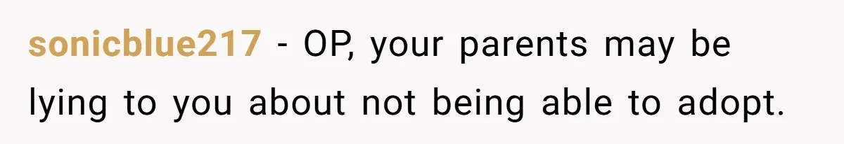 sonicblue217 − OP, your parents may be lying to you about not being able to adopt.