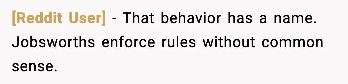 [Reddit User] - That behavior has a name. Jobsworths enforce rules without common sense.