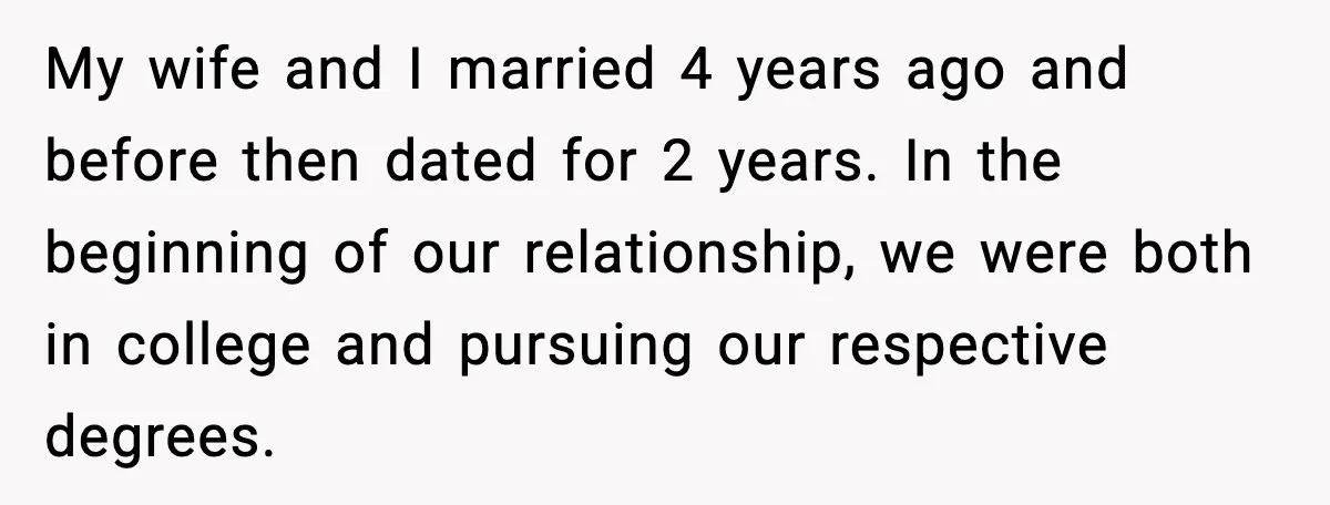 My wife and I married 4 years ago and before then dated for 2 years. In the beginning of our relationship, we were both in college and pursuing our respective...