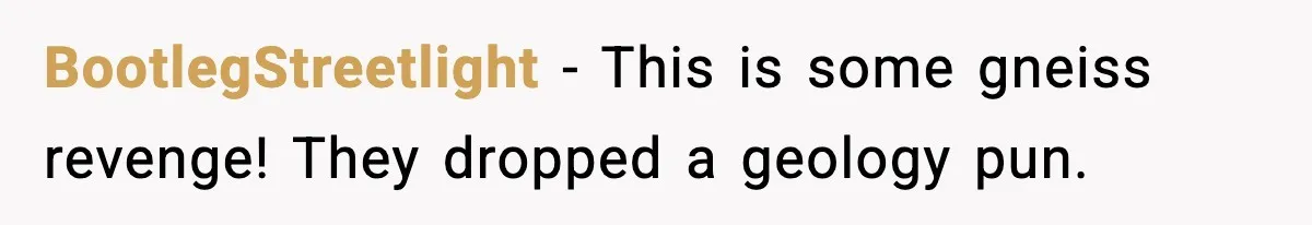 BootlegStreetlight - This is some gneiss revenge! They dropped a geology pun.