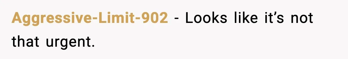 Aggressive-Limit-902 - Looks like it’s not that urgent.