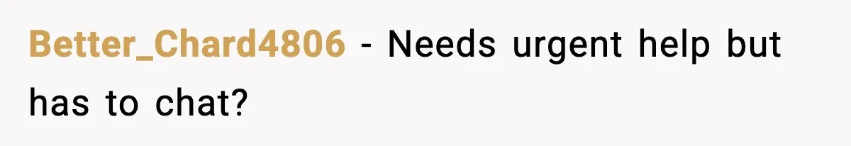 Better_Chard4806 - Needs urgent help but has to chat?