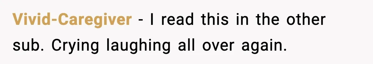 Vivid-Caregiver - I read this in the other sub. Crying laughing all over again.