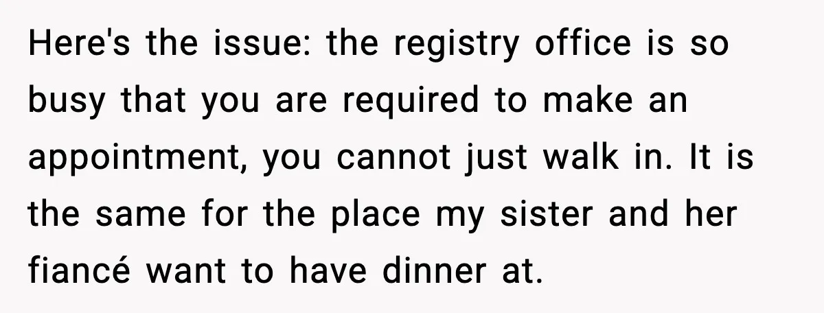 Here's the issue: the registry office is so busy that you are required to make an appointment, you cannot just walk in. It is the same for the place my...
