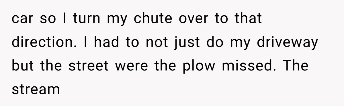 car so I turn my chute over to that direction. I had to not just do my driveway but the street were the plow missed. The stream