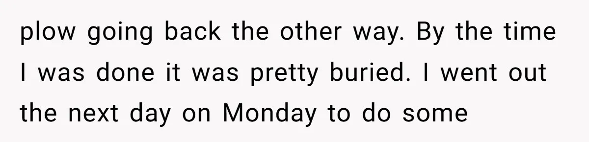 plow going back the other way. By the time I was done it was pretty buried. I went out the next day on Monday to do some