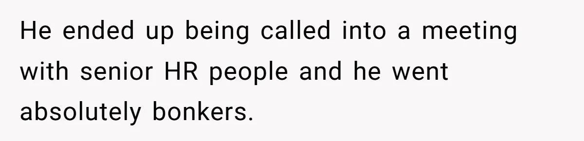 He ended up being called into a meeting with senior HR people and he went absolutely bonkers.