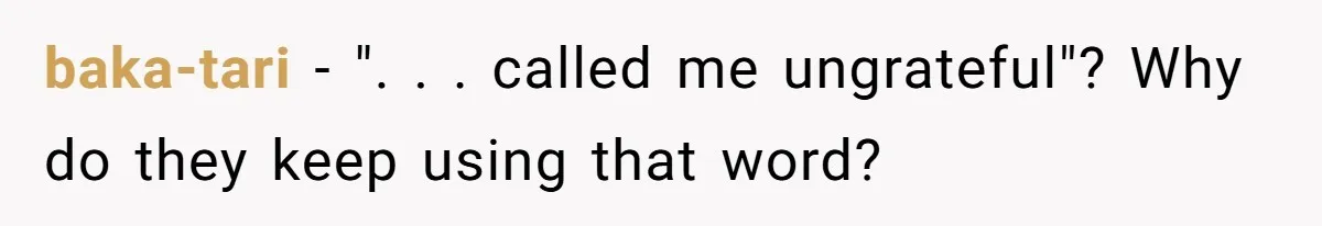 baka-tari - ". . . called me ungrateful"? Why do they keep using that word?