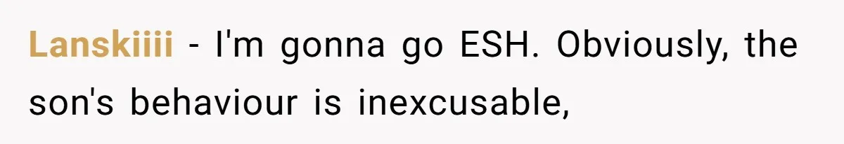 Lanskiiii − I'm gonna go ESH. Obviously, the son's behaviour is inexcusable,