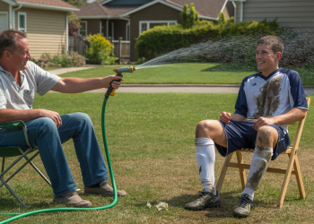 Man Repeatedly Sprays Soccer Kid With Garden Hose After He Walks On His Lawn