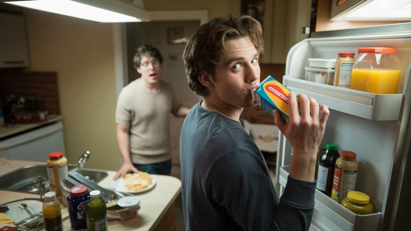 Roommate Keeps Stealing His Food, So She Drinks Straight From The Carton Roommate Keeps Stealing His Food, So She Drinks Straight From The Carton