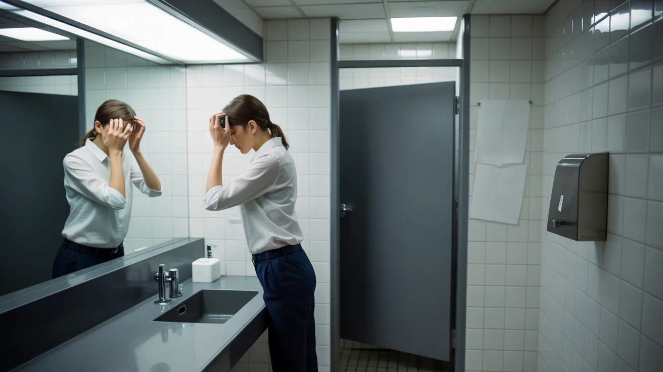 She Listens To A Coworker In The Bathroom And Tries To Bond, It Backfires