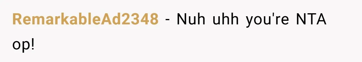 RemarkableAd2348 − Nuh uhh you're NTA op!