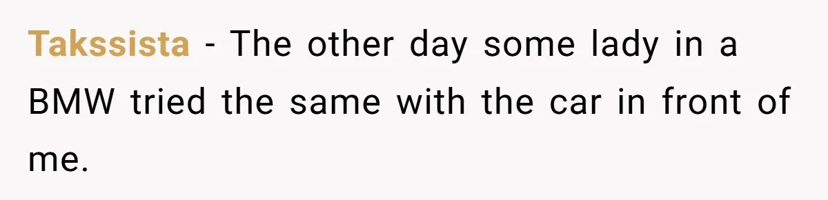 Takssista − The other day some lady in a BMW tried the same with the car in front of me.