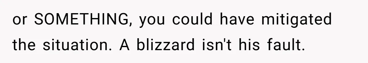 or SOMETHING, you could have mitigated the situation. A blizzard isn't his fault.