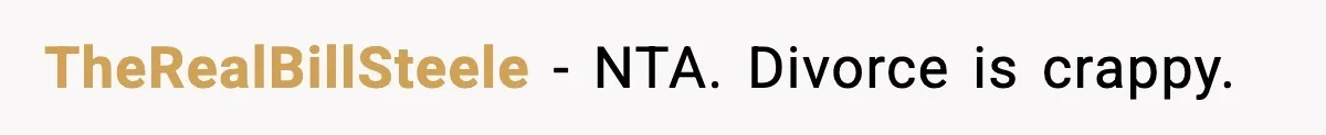 TheRealBillSteele − NTA. Divorce is crappy.
