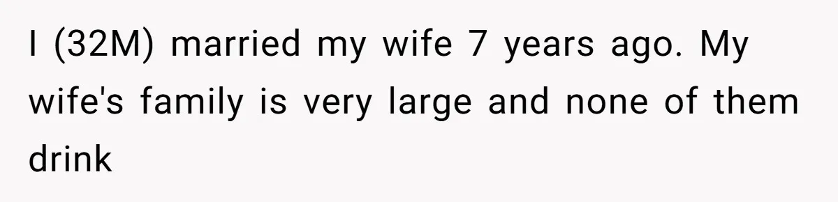 I (32M) married my wife 7 years ago. My wife's family is very large and none of them drink