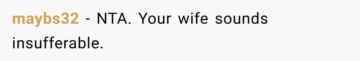 maybs32 − NTA. Your wife sounds insufferable.