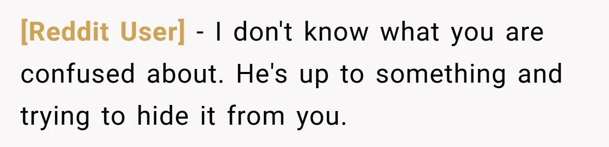 [Reddit User] − I don't know what you are confused about. He's up to something and trying to hide it from you.