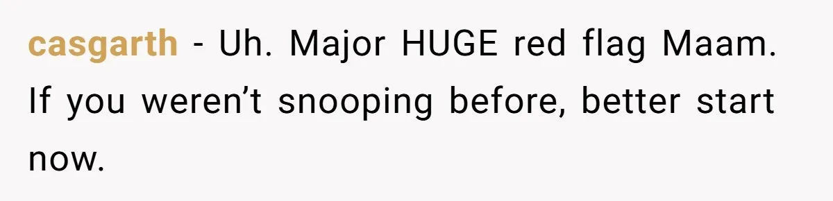 casgarth − Uh. Major HUGE red flag Maam. If you weren’t snooping before, better start now.