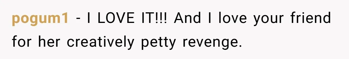 pogum1 − I LOVE IT!!! And I love your friend for her creatively petty revenge.