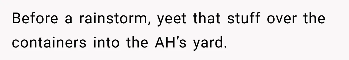 Before a rainstorm, yeet that stuff over the containers into the AH’s yard.