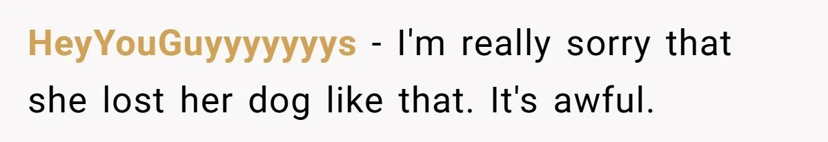 HeyYouGuyyyyyyys − I'm really sorry that she lost her dog like that. It's awful.