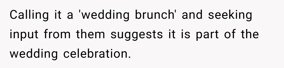 Calling it a 'wedding brunch' and seeking input from them suggests it is part of the wedding celebration.