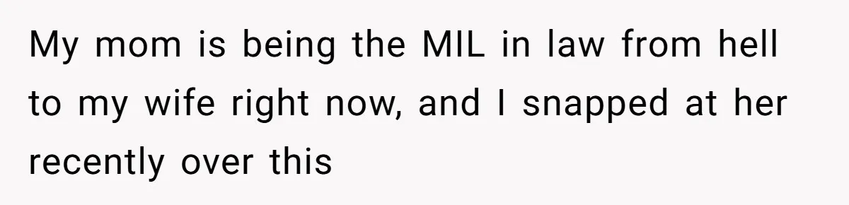 My mom is being the MIL in law from hell to my wife right now, and I snapped at her recently over this