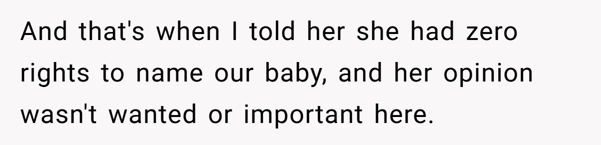 And that's when I told her she had zero rights to name our baby, and her opinion wasn't wanted or important here.