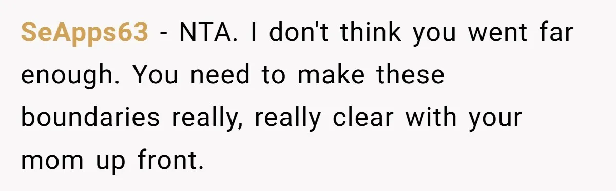 SeApps63 − NTA. I don't think you went far enough. You need to make these boundaries really, really clear with your mom up front.