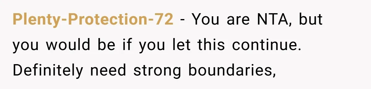 Plenty-Protection-72 − You are NTA, but you would be if you let this continue. Definitely need strong boundaries,