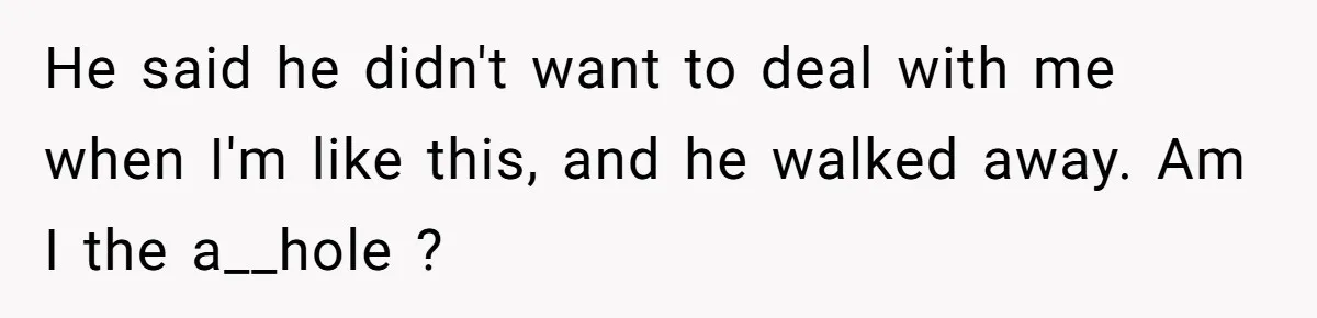 He said he didn't want to deal with me when I'm like this, and he walked away. Am I the a__hole ?