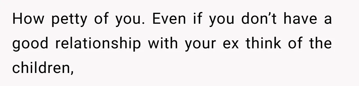 Mother Refuses To Swap Custody Week, Blocks Ex From Taking Kids To Disneyland And Turns Them Against Her How petty of you. Even if you don’t have a good relationship with your ex think of the children,