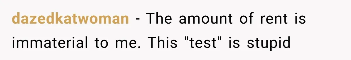 dazedkatwoman − The amount of rent is immaterial to me. This "test" is stupid
