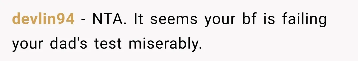 devlin94 − NTA. It seems your bf is failing your dad's test miserably.