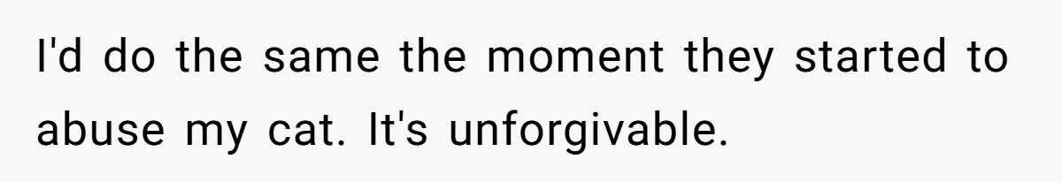 I'd do the same the moment they started to abuse my cat. It's unforgivable.