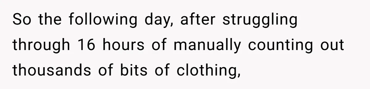 So the following day, after struggling through 16 hours of manually counting out thousands of bits of clothing,