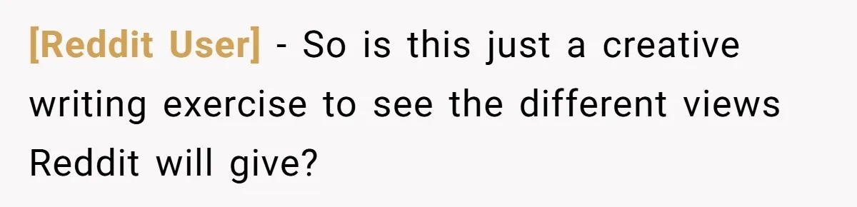[Reddit User] − So is this just a creative writing exercise to see the different views Reddit will give?