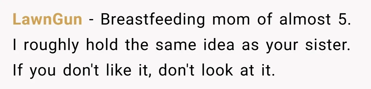 Bride Requests Videographer To Avoid Capturing Sister’s Breastfeeding, Sister Calls It ‘Neglectful’ LawnGun − Breastfeeding mom of almost 5. I roughly hold the same idea as your sister. If you don't like it, don't look at it.