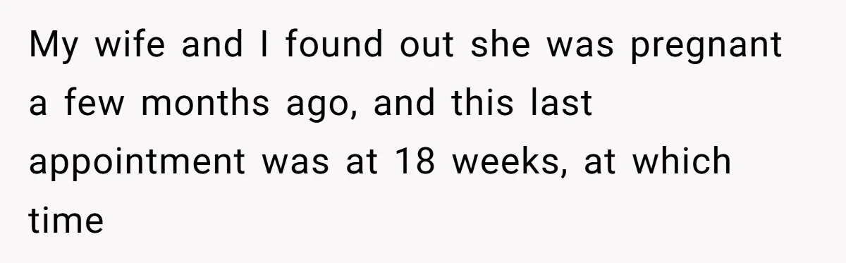 My wife and I found out she was pregnant a few months ago, and this last appointment was at 18 weeks, at which time