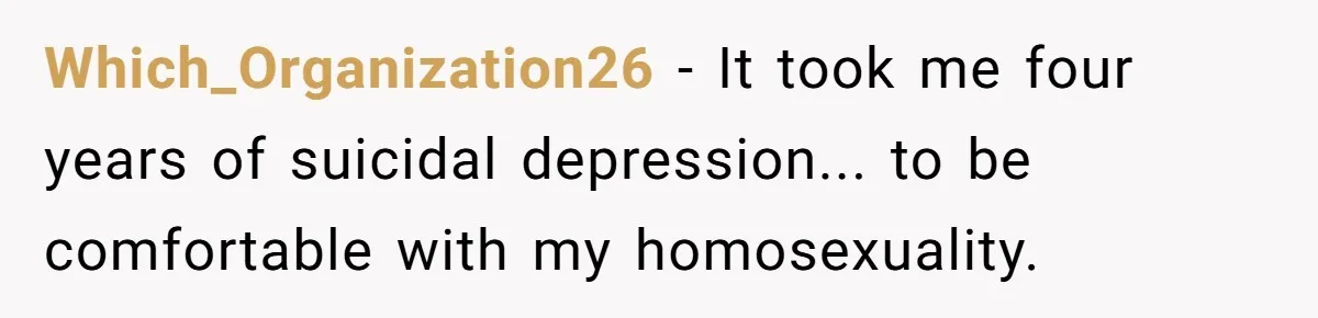 Tired of Hallmark Cards? One Redditor Sent an Unforgettable “Gift” to End Family Drama Which_Organization26 − It took me four years of suicidal depression... to be comfortable with my homosexuality.