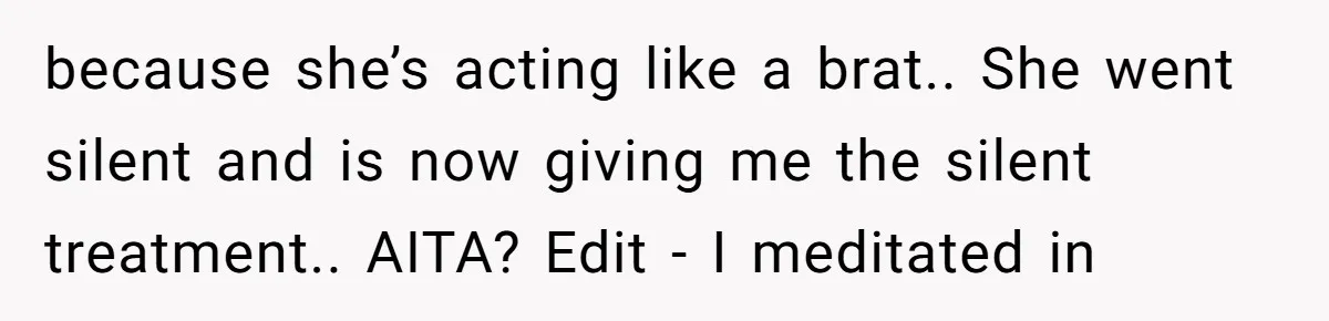 Tired Pediatric Hospice Nurse Faces Domestic Conflict Over His Need for Daily Meditation because she’s acting like a brat.. She went silent and is now giving me the silent treatment.. AITA? Edit - I meditated in